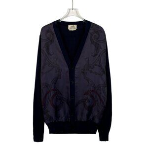 Hermès Purple Pattern Silk & Wool V-Neck Single-Breasted Cardigan M